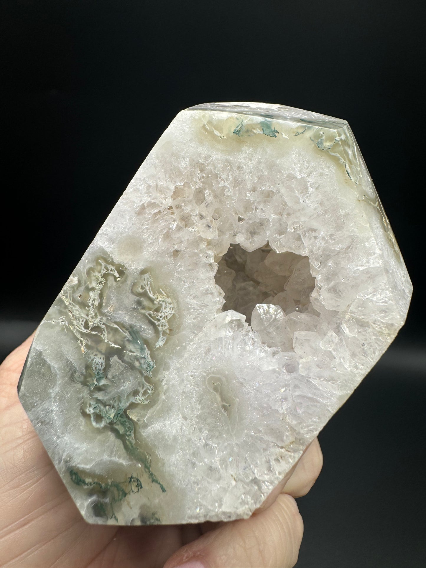 Moss Agate Freeform with Druzy Caves 3A