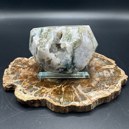 Moss Agate Freeform with Druzy Caves 3A