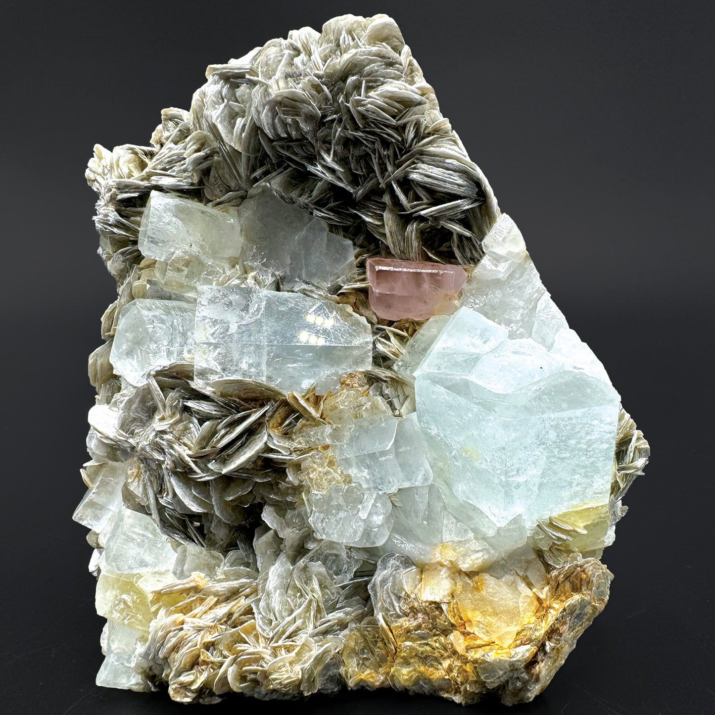 Aquamarine with Pink Apatite and Muscovite Mica Specimen - Rare!