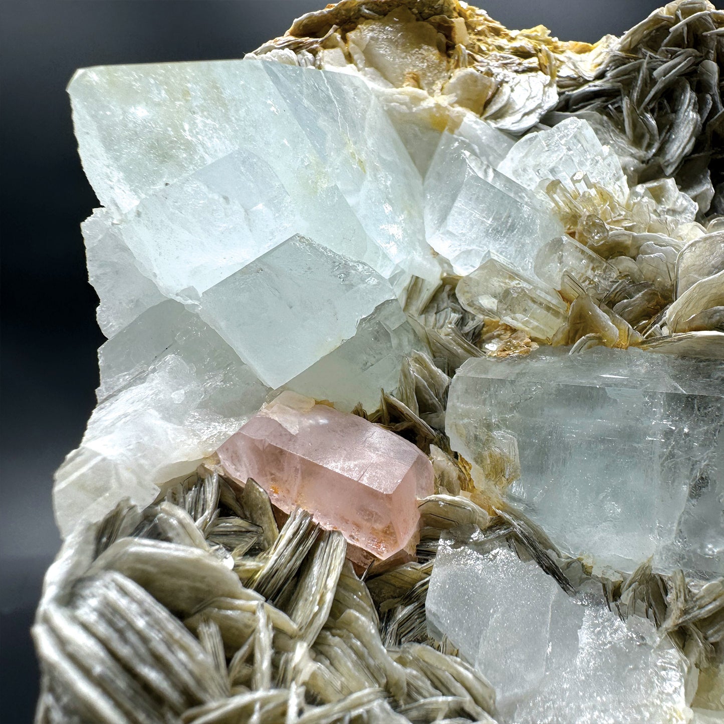 Aquamarine with Pink Apatite and Muscovite Mica Specimen - Rare!